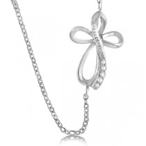 Swirl Diamond Sideways Cross 16" Rope Chain 14K White Gold (0.05ct)