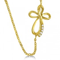 Swirl Diamond Sideways Cross 16" Rope Chain 14K Yellow Gold (0.05ct)