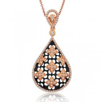 Floral Teardrop Diamond Pendant Necklace 14K Rose Gold 0.41ct