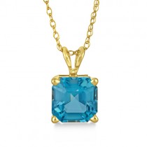 Asscher Cut Blue Topaz Pendant Necklace 14k Yellow Gold (1.90ct)