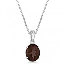Oval Cut Smoky Quartz Solitaire Pendant Necklace in Sterling Silver (4.42ct)