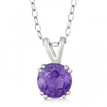 Round Amethyst Solitaire Pendant Necklace Sterling Silver (1.30ct)