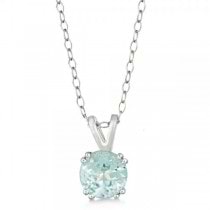 Round Aquamarine Solitaire Pendant Necklace Sterling Silver (1.25ct)