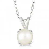Round White Pearl Solitaire Pendant Necklace Sterling Silver (7mm)