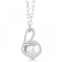 Round White Pearl Solitaire Pendant Necklace Sterling Silver (7mm)