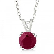 Round Ruby Solitaire Pendant Necklace Sterling Silver (1.60ct)