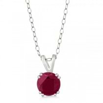 Round Ruby Solitaire Pendant Necklace Sterling Silver (1.60ct)