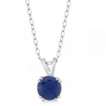 Round Blue Sapphire Solitaire Pendant Necklace Sterling Silver (1.60ct)