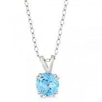 Round Blue Topaz Solitaire Pendant Necklace Sterling Silver (1.50ct)
