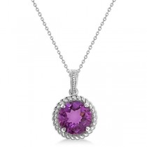 Round Cut Solitaire Amethyst Pendant Necklace in Sterling Silver (4.09ct)