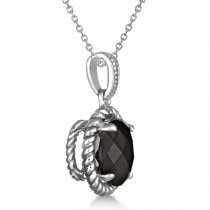 Round Cut Solitaire Black Agate Pendant Necklace in Sterling Silver (5.12ct)