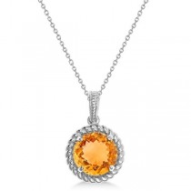 Round Cut Solitaire Citrine Sterling Silver Pendant Necklace (4.32ct)
