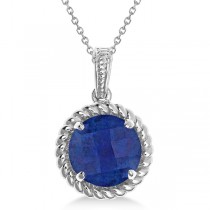 Round Cut Solitaire Lapis Pendant Necklace in Sterling Silver (4.83ct)