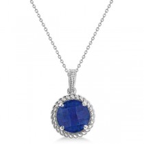 Round Cut Solitaire Lapis Pendant Necklace in Sterling Silver (4.83ct)