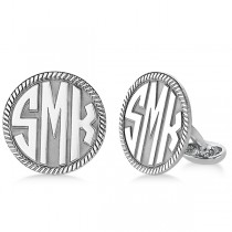 Customizable Circle Milgrain Monogram Cufflinks in Sterling Silver