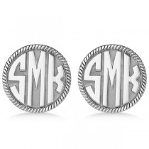 Customizable Circle Milgrain Monogram Cufflinks in Sterling Silver