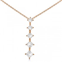 Princess Cut Five Stone Diamond Journey Necklace 14K Rose Gold 1.00ct