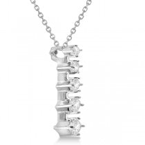 Princess Cut Five Stone Diamond Journey Necklace 14K White Gold 1.00ct