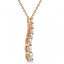 Curved Seven Stone Diamond Journey Pendant Necklace 14k R. Gold 0.50ct