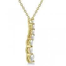 Curved Seven Stone Diamond Journey Pendant Necklace 14k Y. Gold 0.50ct