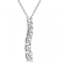Curved Seven Stone Diamond Journey Pendant Necklace 14k W. Gold 0.75ct