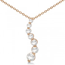 Curved Seven Stone Diamond Journey Pendant Necklace 14k R. Gold 1.00ct