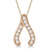 Diamond Wishbone Pendant Necklace 14k Rose Gold (0.20ct)