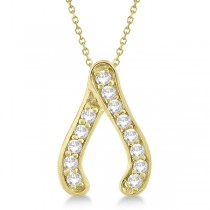 Diamond Wishbone Pendant Necklace 14k Yellow Gold (0.20ct)