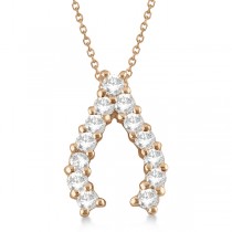 Diamond Wishbone Pendant Necklace for Women 14k Rose Gold (0.30ct)