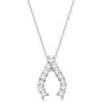 Diamond Wishbone Shaped Pendant Necklace 14k White Gold (0.30ct)