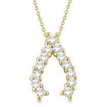 Diamond Wishbone Pendant Necklace for Women 14k Yellow Gold (0.30ct)