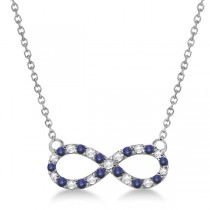 Twisted Infinity Diamond & Blue Sapphire Necklace 14k W. Gold 0.50ct