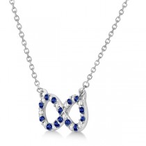 Twisted Infinity Diamond & Blue Sapphire Necklace 14k W. Gold 0.50ct