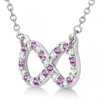 Twisted Infinity Diamond & Pink Sapphire Necklace 14k W. Gold 0.50ct