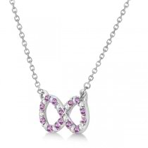 Twisted Infinity Diamond & Pink Sapphire Necklace 14k W. Gold 0.50ct