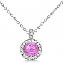 Pink Sapphire & Diamond Halo Pendant Necklace 14k White Gold (2.33ct)