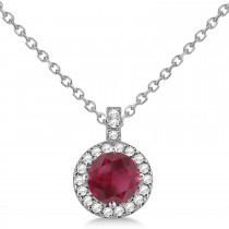 Ruby & Diamond Halo Pendant Necklace 14k White Gold (2.33ct)