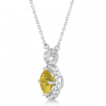 Yellow Sapphire & Diamond Halo Pendant Necklace 14k White Gold (2.33ct)