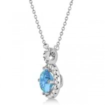 Blue Topaz & Diamond Halo Pendant Necklace 14k White Gold (0.98ct)