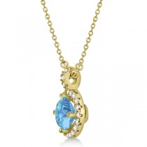 Blue Topaz & Diamond Halo Pendant Necklace 14k Yellow Gold (0.98ct)