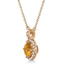 Citrine & Diamond Halo Pendant Necklace 14k Rose Gold (0.77ct)