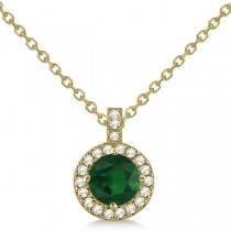 Emerald & Diamond Halo Pendant Necklace 14k Yellow Gold (0.90ct)