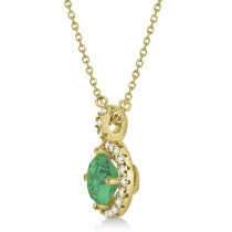Emerald & Diamond Halo Pendant Necklace 14k Yellow Gold (0.90ct)