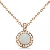 Opal & Diamond Halo Pendant Necklace 14k Rose Gold (0.68ct)