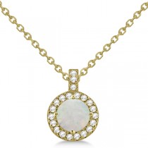 Opal & Diamond Halo Pendant Necklace 14k Yellow Gold (0.68ct)