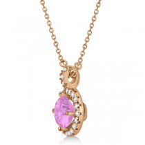 Pink Sapphire & Diamond Halo Pendant Necklace 14k Rose Gold (1.07ct)
