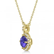 Tanzanite & Diamond Halo Pendant Necklace 14k Yellow Gold (1.07ct)