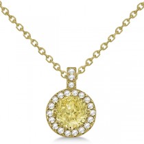 Yellow Diamond & Diamond Halo Pendant Necklace Round  14k Yellow Gold (1.00ct)