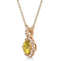 Yellow Sapphire & Diamond Halo Pendant Necklace 14k Rose Gold (1.07ct)