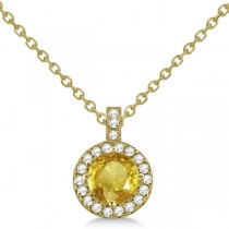 Yellow Sapphire & Diamond Halo Pendant Necklace 14k Yellow Gold (1.07ct)